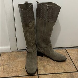 Marc Fisher Riding Boots Taupe Suede size 9.5M Wide Calf Gently Worn